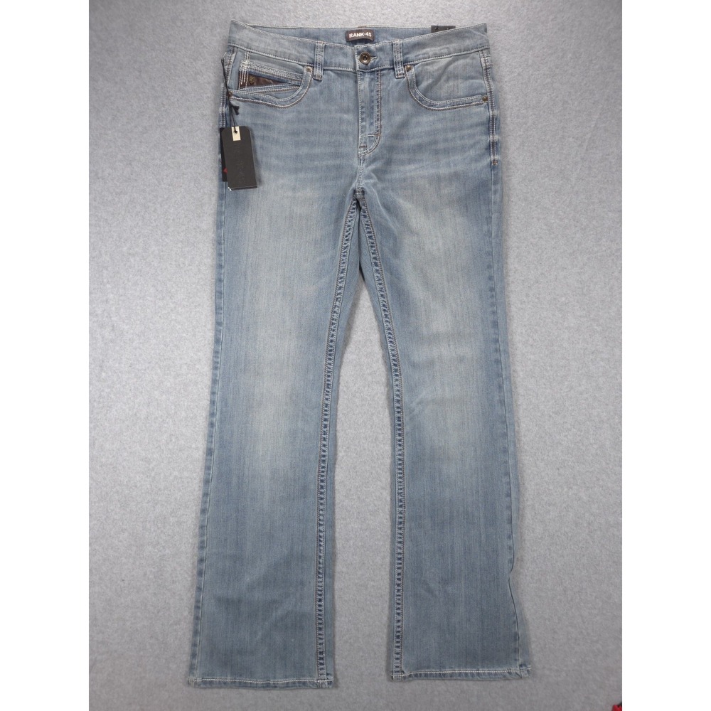Rank 45 Scoreline Mens 35x36 Blue 4-Way Performance Denim Slim Bootcut Jeans
